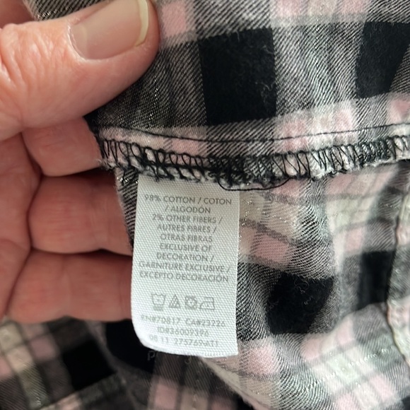 Victoria Secret Pajama Top black white pink plaid roll tabs sleeves Size S - Picture 13 of 13